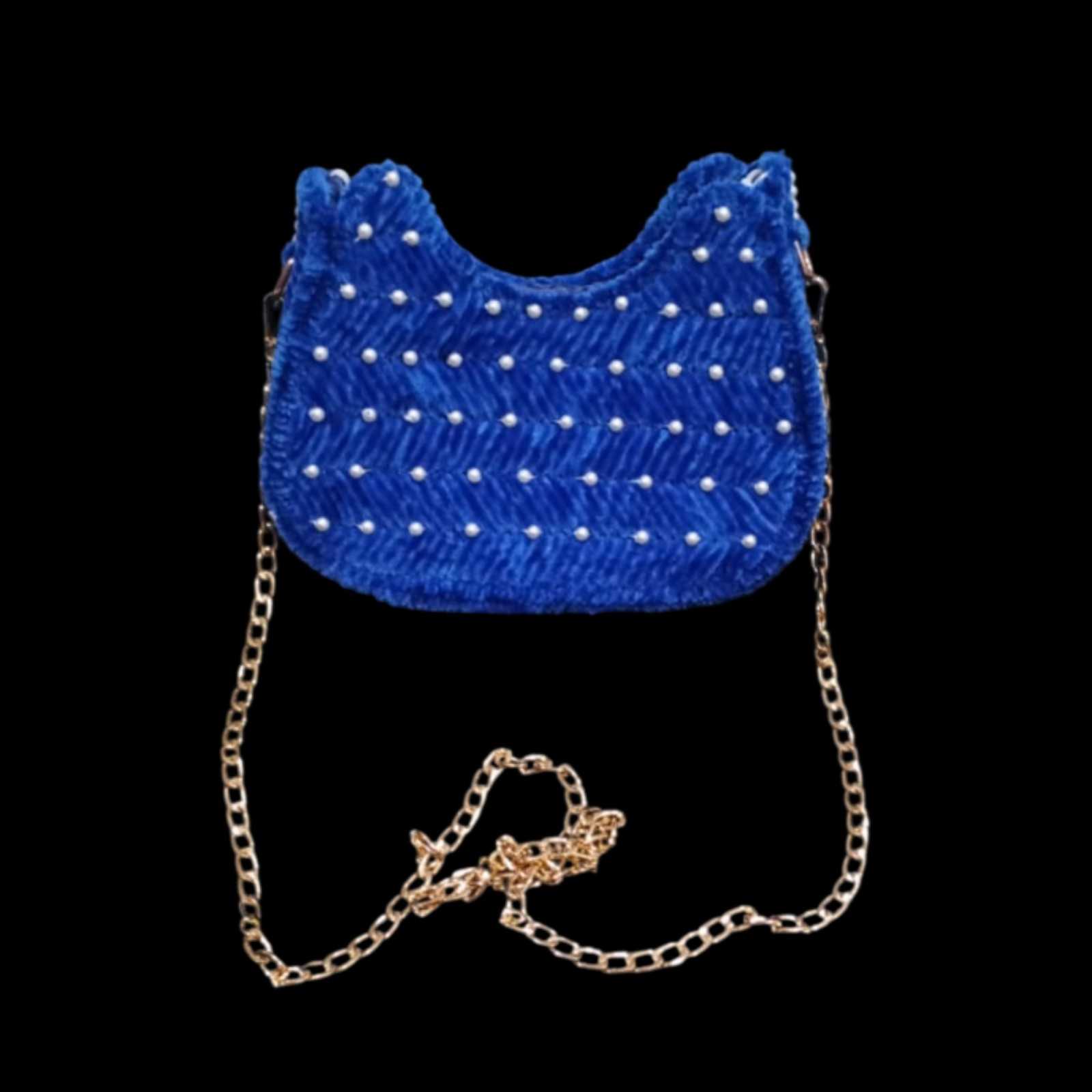 Stylish Velvet Bag with Pearl Detailing