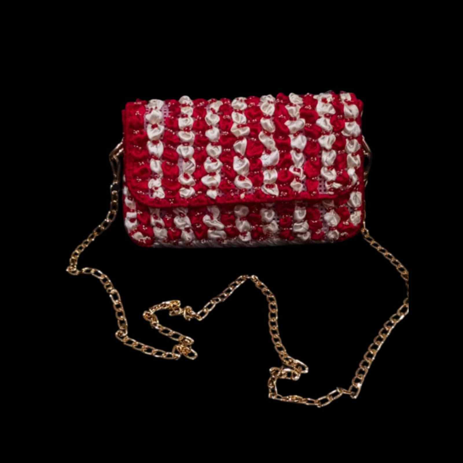 Unique Ribbon Bag with Luxury Bead Embellishments