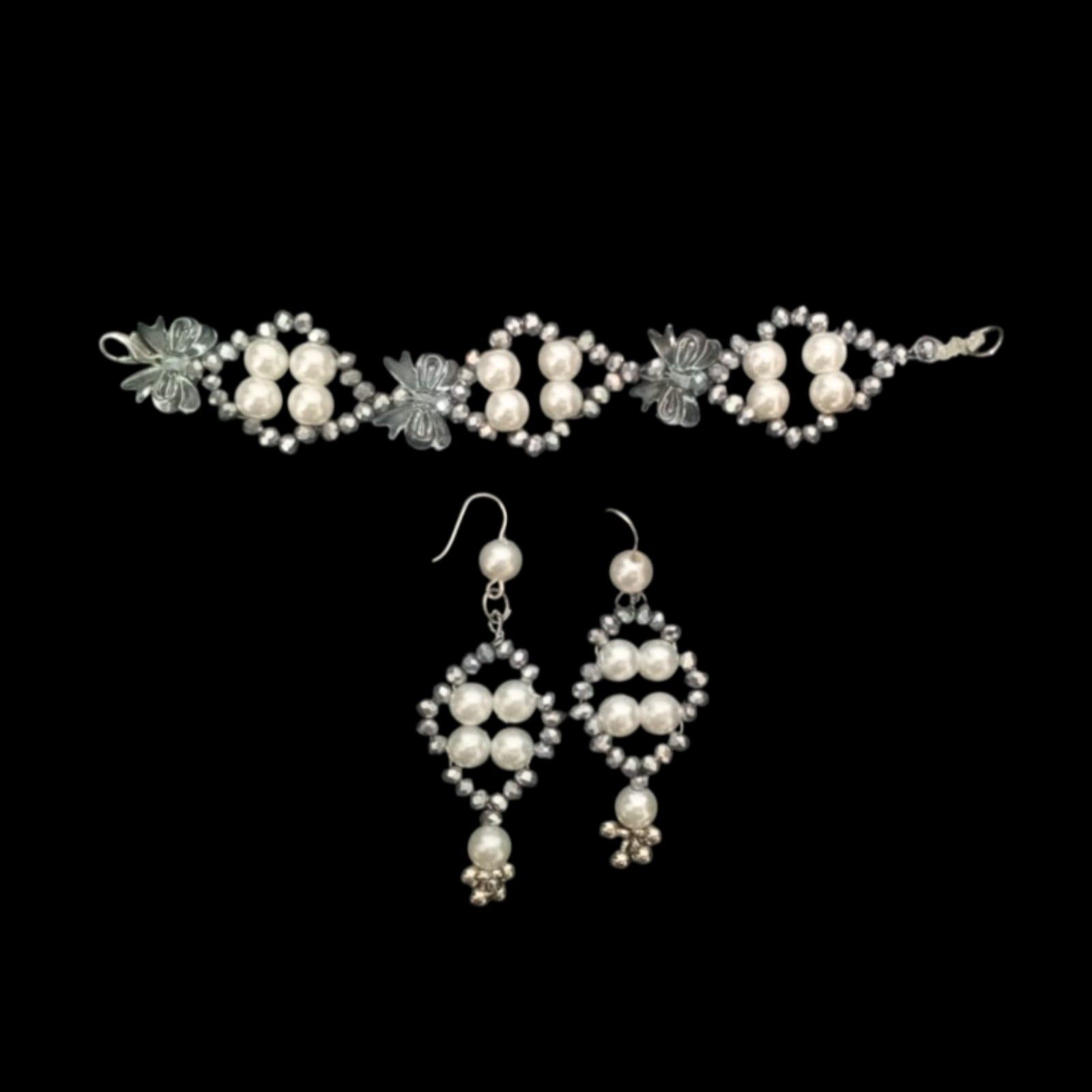 Elegant Pearl-Embellished Bracelet & Earrings Set