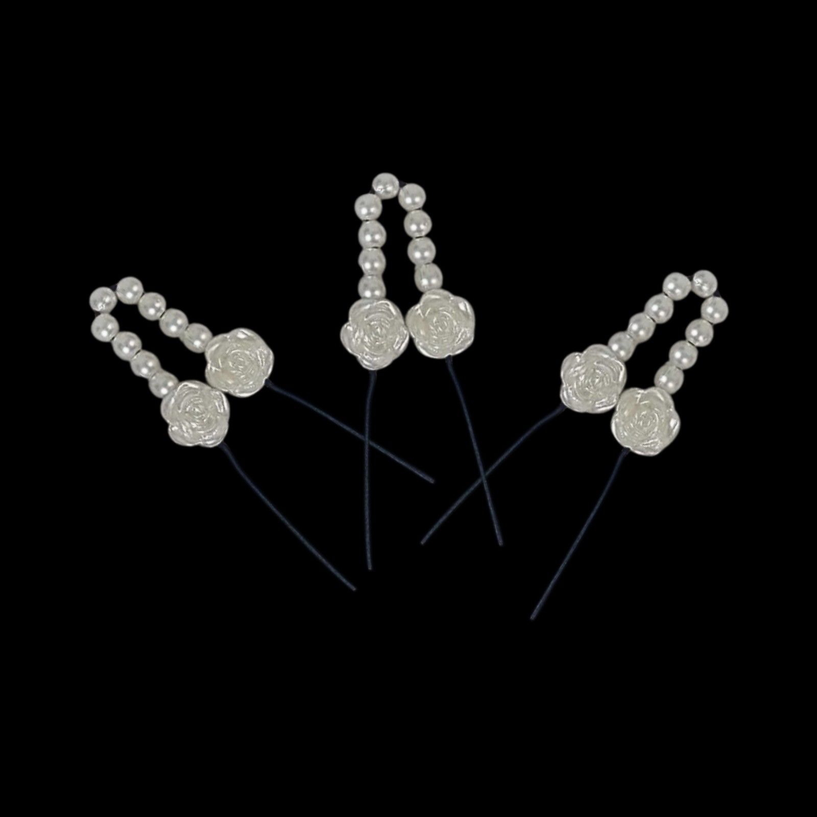 Decorative hair pins with pearls and rose beads