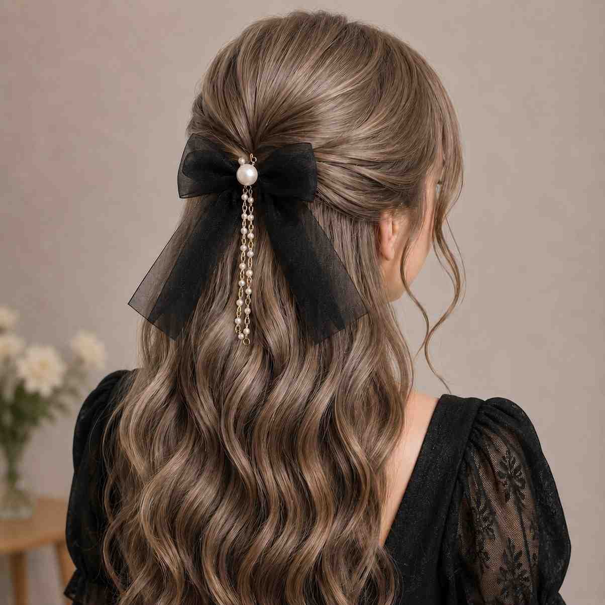 Stylish Hair Bow with Pearl Accents