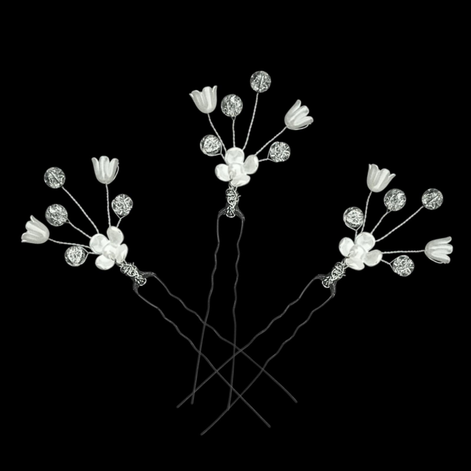 Bridal Hair Pins with Floral and Pearl Embellishments