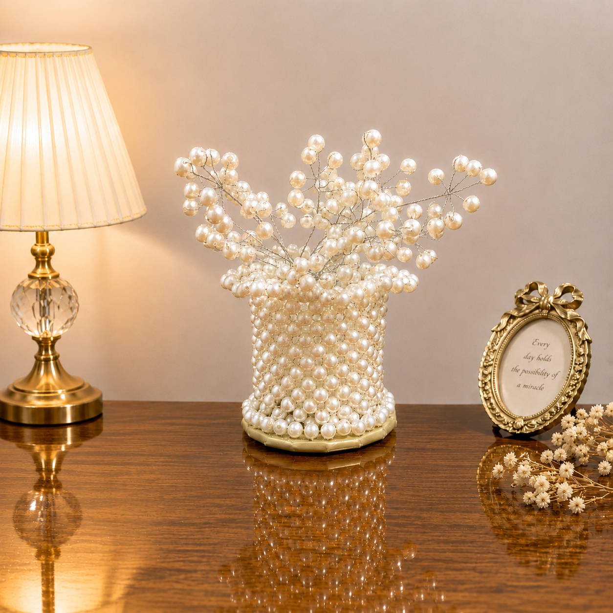 Luxury pearl branch arrangement in decorative vase