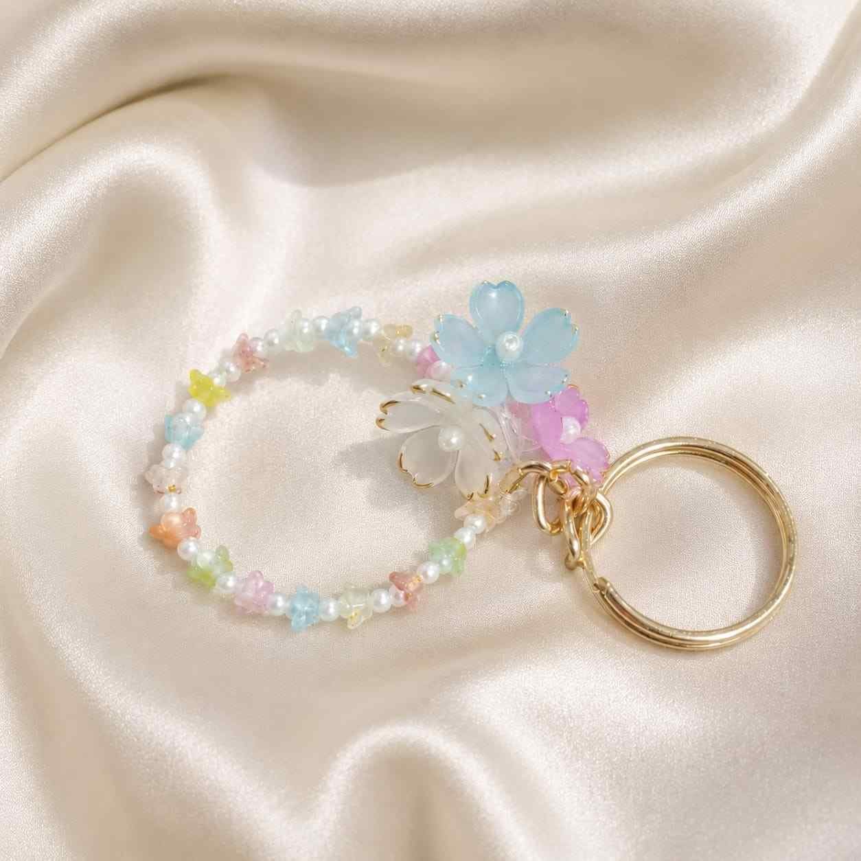 Floral Pearl-Embellished Keychain